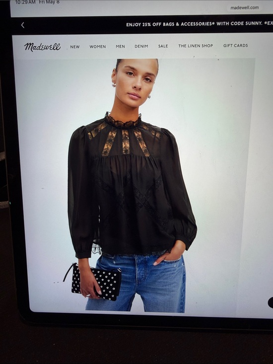Madewell Tops - Madewell Black Sheer Lace-Trim Long-Sleeve Blouse